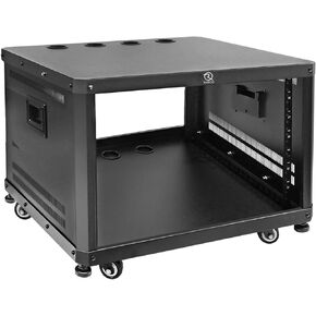 RIVECO POMU 9U Network & Stereo Rack with Caster Wheels, Rolling Server Rack Open Cabinet for 19 inches Audio Video Music Instrument & IT Equipment Mounting, Round & Square Holes, Build in Handles