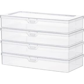 Katfort Small Storage Containers, 4 Packs Rectangular Plastic Storage Box with Lid 8.2''×4.9''×1.5'', Clear Containers for Storage, Beads, Crafts Accessories