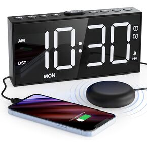 Loud Alarm Clock for Heavy Sleeper,Vibrating Alarm Clock for Hearing Impaired Deaf,Annoying Alarm Clock,USB Port,Dual Alarm with Snooze,7" Large Dimmable LED Display,Battery Backup,Easy to Use,DST