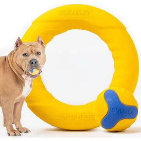 BULLTUG – Power Duo Toy Pack – Tug Ring and Fetch Ball (2-in-1 Toy) Designed for Aggressive Chewers and Tuggers – Ideal for Medium to Large-Size Dogs