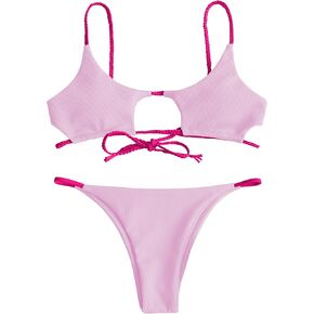 ZAFUL Women's Ribbed Cut Out Bikini Set String Swimwear Sexy Brazilian Thong Bikini Two Piece Swimsuits