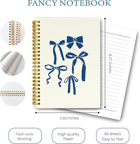 LiTiu Pink Coquette Preppy Notebook, Bow Aesthetic Spiral Journaling Notebook for School Teen Girls, Preppy Funky Hardcover Spiral Campus Notebook 80 Sheets 5.8x8.3 in Kuwait