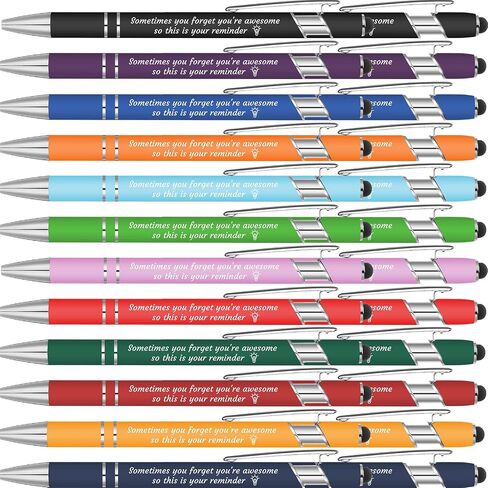 Colarr 12 Pcs Employee Appreciation Pen Ballpoint Pen with Stylus Tip Pen 1.0 mm Black Ink Multicolor Smooth Pen Motivational Pen 2 in 1 Ballpoint Pen for Coworker Thank You Gift (You're Awesome) in Kuwait