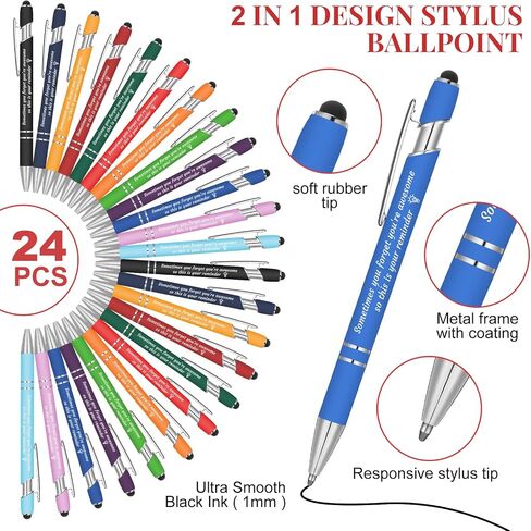 Colarr 12 Pcs Employee Appreciation Pen Ballpoint Pen with Stylus Tip Pen 1.0 mm Black Ink Multicolor Smooth Pen Motivational Pen 2 in 1 Ballpoint Pen for Coworker Thank You Gift (You're Awesome) in Kuwait