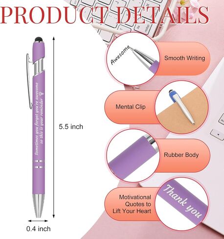 Colarr 12 Pcs Employee Appreciation Pen Ballpoint Pen with Stylus Tip Pen 1.0 mm Black Ink Multicolor Smooth Pen Motivational Pen 2 in 1 Ballpoint Pen for Coworker Thank You Gift (You're Awesome) in Kuwait