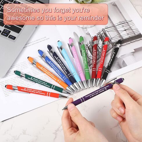 Colarr 12 Pcs Employee Appreciation Pen Ballpoint Pen with Stylus Tip Pen 1.0 mm Black Ink Multicolor Smooth Pen Motivational Pen 2 in 1 Ballpoint Pen for Coworker Thank You Gift (You're Awesome) in Kuwait