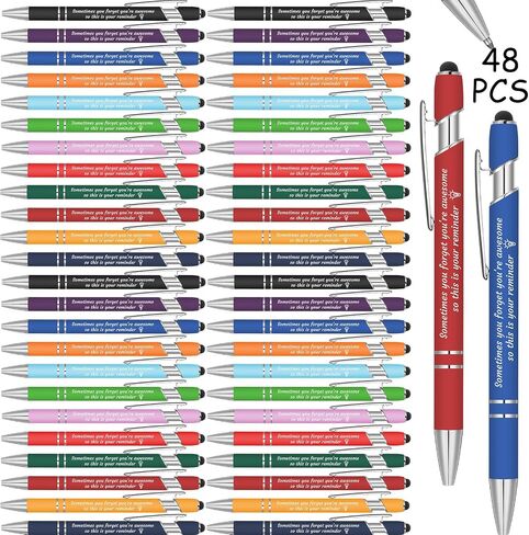 Colarr 12 Pcs Employee Appreciation Pen Ballpoint Pen with Stylus Tip Pen 1.0 mm Black Ink Multicolor Smooth Pen Motivational Pen 2 in 1 Ballpoint Pen for Coworker Thank You Gift (You're Awesome) in Kuwait