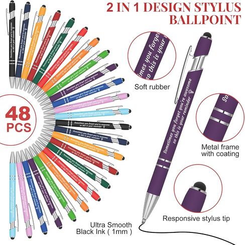 Colarr 12 Pcs Employee Appreciation Pen Ballpoint Pen with Stylus Tip Pen 1.0 mm Black Ink Multicolor Smooth Pen Motivational Pen 2 in 1 Ballpoint Pen for Coworker Thank You Gift (You're Awesome) in Kuwait