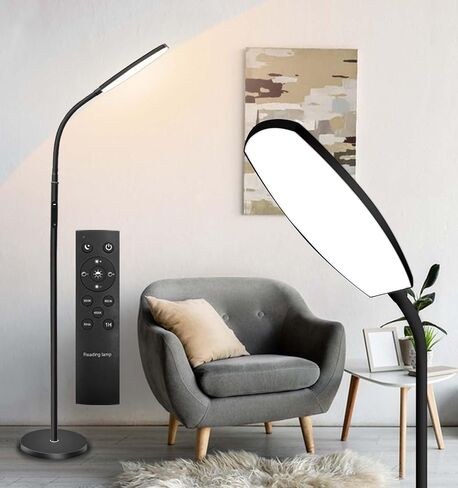 مصباح أرضي للقراءة LED مع جهاز التحكم عن بعد واللمس، مصباح معقوفة ساطع قابل للتعديل لغرفة المعيشة وغرفة النوم والمكتب، وصلات الرموش ضوء الوشم، (مؤقت، 2700K-6500K in Kuwait