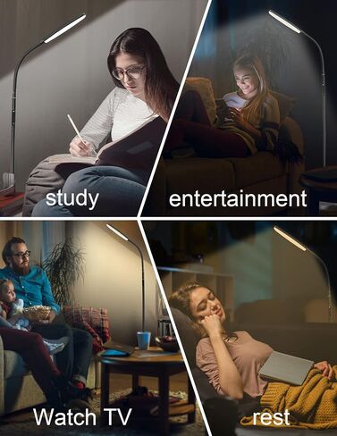 مصباح أرضي للقراءة LED مع جهاز التحكم عن بعد واللمس، مصباح معقوفة ساطع قابل للتعديل لغرفة المعيشة وغرفة النوم والمكتب، وصلات الرموش ضوء الوشم، (مؤقت، 2700K-6500K in Kuwait