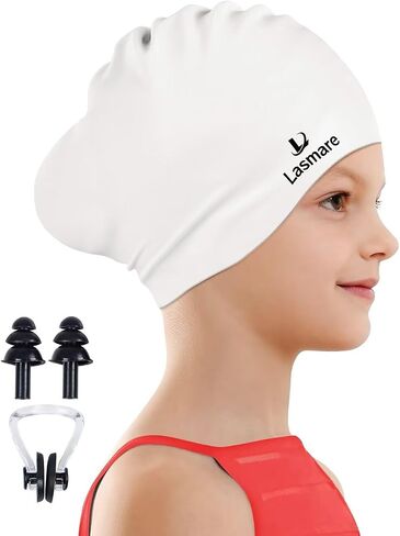 Kids Long Hair Swim Cap for Girls Boys, 3 Size Silicone Swimming Cap for Age 1-15 Toddler Children Teens. in Saudi Arabia