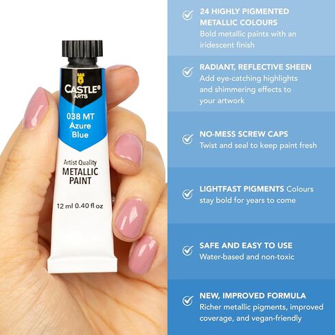 مجموعة أنابيب أكريليك معدنية مكونة من 24 قطعة من Castle Art Supplies | أنابيب 24 × 12 مل للفنانين البالغين والمبتدئين والحرفيين، تضيف جودة لامعة على مجموعة متنوعة من الأسطح | في صندوق قوي ومقدم بشكل جميل in Kuwait