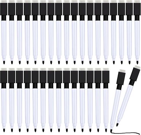 Boao Magnetic Dry Erase Markers Whiteboard Erase Marker with Erasers Cap for School and Office, Black (24 Pieces) in Kuwait