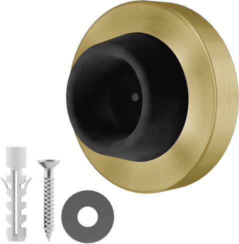 Stainless Steel & Rubber Wall-Mounted Door Stopper by NYCO Architectural Hardware- Heavy Duty Round Door Bumper for Wall & Door Protection- Modern Universal Door Slam Stopper (Satin Chrome US26D) in Kuwait