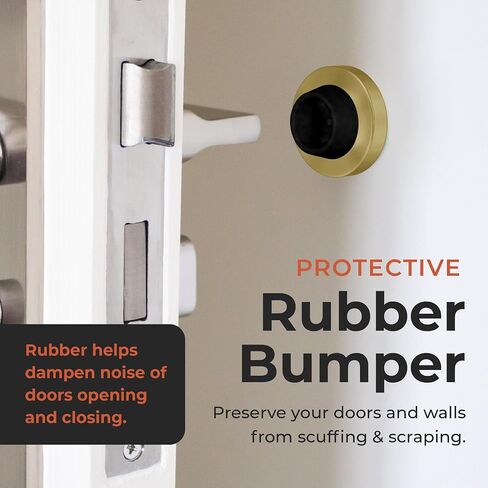 Stainless Steel & Rubber Wall-Mounted Door Stopper by NYCO Architectural Hardware- Heavy Duty Round Door Bumper for Wall & Door Protection- Modern Universal Door Slam Stopper (Satin Chrome US26D) in Kuwait