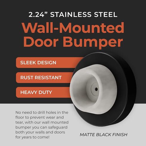 Stainless Steel & Rubber Wall-Mounted Door Stopper by NYCO Architectural Hardware- Heavy Duty Round Door Bumper for Wall & Door Protection- Modern Universal Door Slam Stopper (Satin Chrome US26D) in Kuwait
