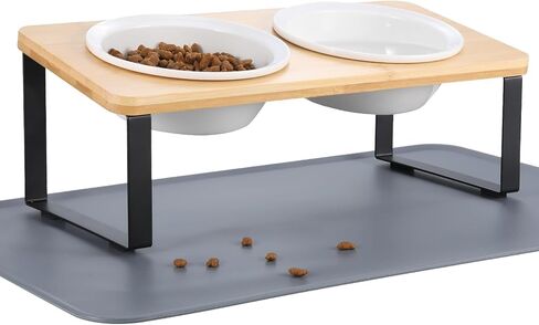 Elevated Cat Bowls Whisker Friendly,Cat Food Bowls with Silicone Food Mat,15°Tilted Stand Anti Vomiting Raised Cat Dishes for Food and Water,2 Stainless Steel Bowls for Cats and Puppy in Kuwait