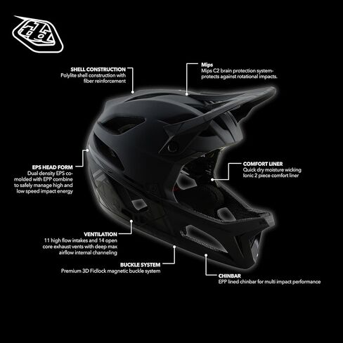 Troy Lee Designs Stage MIPS Stealth Full-Face Mountain Bike Helmet. Max Ventilation Lightweight EPP EPS Racing Downhill DH BMX MTB - Adult Men Women Unisex (Midnight, MD/LG) in Kuwait