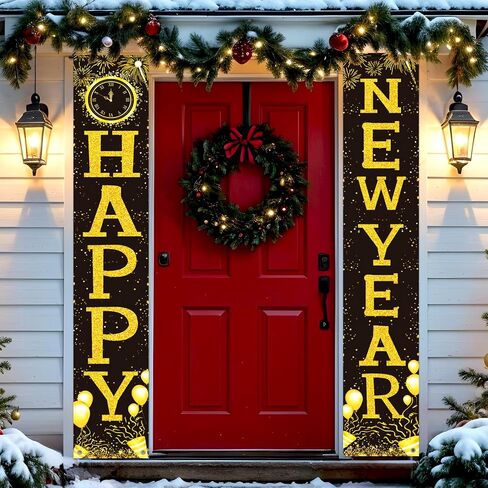 New Years Decorations, Happy New Year Banner 2025, New Years Eve Party Supplies，Happy New Year Backdrop, New Years Eve Banners, Front Porch Sign Door Banner, NYE Party Supplies Decoration 2025 in Saudi Arabia
