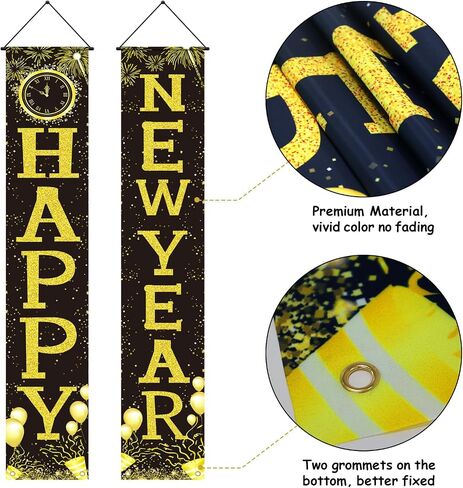New Years Decorations, Happy New Year Banner 2025, New Years Eve Party Supplies，Happy New Year Backdrop, New Years Eve Banners, Front Porch Sign Door Banner, NYE Party Supplies Decoration 2025 in Saudi Arabia