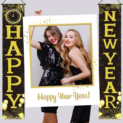 New Years Decorations, Happy New Year Banner 2025, New Years Eve Party Supplies，Happy New Year Backdrop, New Years Eve Banners, Front Porch Sign Door Banner, NYE Party Supplies Decoration 2025 in Saudi Arabia