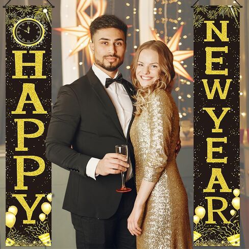 New Years Decorations, Happy New Year Banner 2025, New Years Eve Party Supplies，Happy New Year Backdrop, New Years Eve Banners, Front Porch Sign Door Banner, NYE Party Supplies Decoration 2025 in Saudi Arabia
