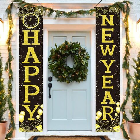 New Years Decorations, Happy New Year Banner 2025, New Years Eve Party Supplies，Happy New Year Backdrop, New Years Eve Banners, Front Porch Sign Door Banner, NYE Party Supplies Decoration 2025 in Saudi Arabia