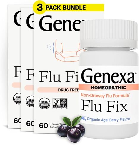 Genexa Flu Fix - 180 Tablets (3pk) - Multi-Symptom Flu Medicine - Organic, Gluten Free & Non-GMO - Homeopathic Remedies in Saudi Arabia