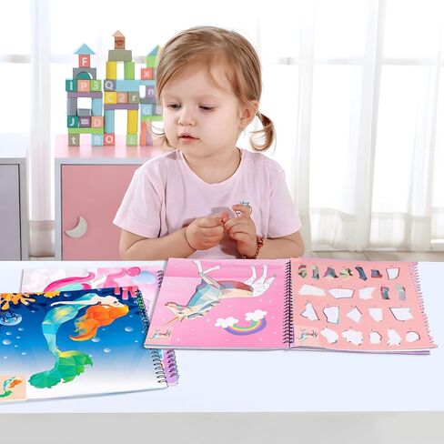 90shine 2PCS Sticker Books for Kids Ages 4-8 Multicolored Magic Themed Designs Party Gift Create 22 Pictures in Kuwait