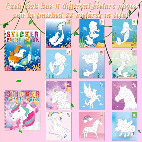 90shine 2PCS Sticker Books for Kids Ages 4-8 Multicolored Magic Themed Designs Party Gift Create 22 Pictures in Kuwait