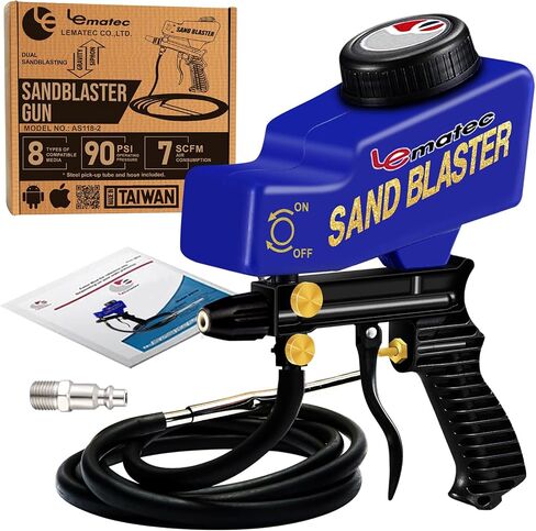 LE Lematec Sand Blaster Gun Kit for Air Compressor with Continuous Blasting; Pneumatic Tool Rust Remover for Metal and Paint Stripper in Kuwait
