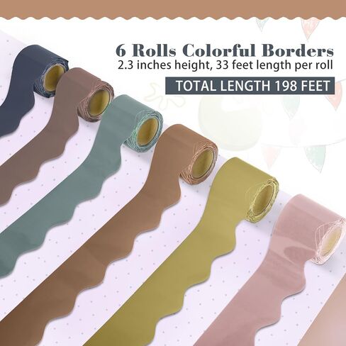 6 Rolls 198 Ft Bulletin Board Borders for Classroom, Bulletin Board Paper Roll Scalloped Classroom Borders, Colorful Decoration Bulletin Board Border for Classroom Decor,Home Decor,Party in Kuwait