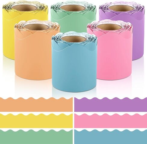 6 Rolls 198 Ft Bulletin Board Borders for Classroom, Bulletin Board Paper Roll Scalloped Classroom Borders, Colorful Decoration Bulletin Board Border for Classroom Decor,Home Decor,Party in Kuwait