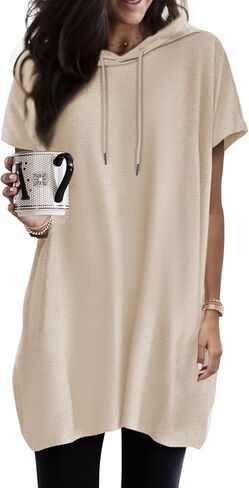 Dokotoo Womens Summer Oversized Hoodies Casual Short Sleeve Shirts Fashion Tunic Tops with Pockets in Kuwait