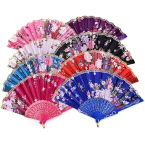 Winture 8 PCS Floral Hand Fans, Spanish Folding Hand Fan, Flower Dancing Fans,Summer Handheld Folding Fans Party Favors for Girls Women (Flower Fabric Patterns, 8 Assorted Colors)