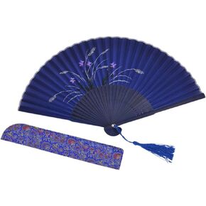 Amajiji Chinese Japanese Folding Hand Fan for Women,Vintage Retro Style 8.27" (21CM) Bamboo Wood Silk Hand Fans (CL-04) in Kuwait