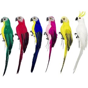 LWINGFLYER 6pcs Artificial Birds Fake Parrot 10inch Lifelike Feathered Birds Figure Model for Craft Tree Decoration Shoulder Pirate Costume Accessory Assorted Colors