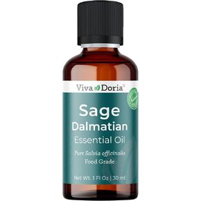 Viva Doria 100% Pure Sage Essential Oil, Undiluted, Food Grade, Sage Dalmatian Oil, 1 Fluid Ounce (30 mL) Natural Aromatherapy Oil