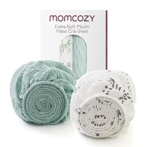 Momcozy موسلين ملاءات سرير صغيرة جاهزة، 91.44 سم × 66.04 سم، عبوتان من ملاءة مرتبة الأطفال المصنوعة من القطن الطبيعي الناعم المسامي، تغليف مرتبة 360 درجة مانع للانزلاق للأولاد والبنات، ملاءة سرير محايدة للأطفال الصغار، نجمة قمر زرقاء in Kuwait