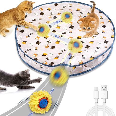Interactive Cat Toys for Indoor Cats Cat Gifts Sea Urchin Smart Bounce Ball Fast Rolling with Light Automatic Moving Cat Toy Hide and Seek Game in Square Pouch for Cat for Cat in Kuwait