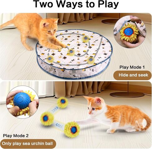 Interactive Cat Toys for Indoor Cats Cat Gifts Sea Urchin Smart Bounce Ball Fast Rolling with Light Automatic Moving Cat Toy Hide and Seek Game in Square Pouch for Cat for Cat in Kuwait