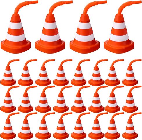 16 Pack Construction Cone Cups with Straws Bulk, Traffic Cones Party Favor Cups 10 oz Plastic Reusable Kids Race Cups Set for Construction Traffic Theme Racing Car Birthday Party Supplies in Saudi Arabia