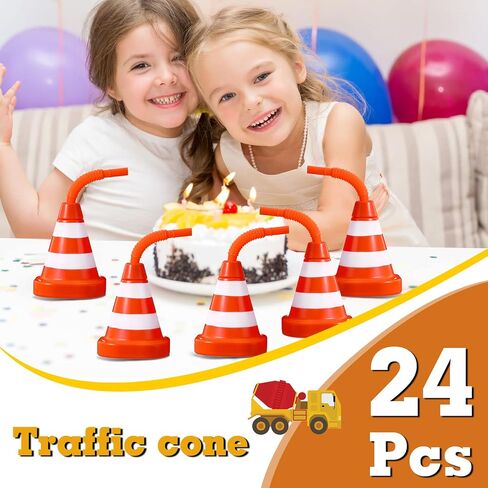 16 Pack Construction Cone Cups with Straws Bulk, Traffic Cones Party Favor Cups 10 oz Plastic Reusable Kids Race Cups Set for Construction Traffic Theme Racing Car Birthday Party Supplies in Saudi Arabia