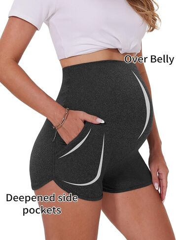 Peauty Maternity Shorts Over The Belly with Pockets, Pregnancy Lounge Shorts, Before, During After Pregnancy in Saudi Arabia