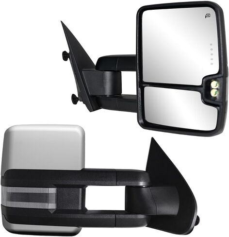 AERDM زوج جديد من مرايا السحب باللون الأسود متوافق مع 2014 2015 2016 2017 2018 Chevy Silverado GMC Sierra 1500 2500 HD 3500 HD مع زجاج الطاقة وإشارات الانعطاف الساخنة مجموعة الجانب الأيسر + الأيمن in Kuwait