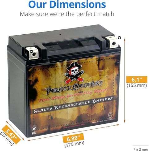 Pirate Battery YB14L-A2 Conventional Replacement Battery for Motorcycle and Snowmobile: 12 Volts, 1.4 Amps, 14Ah, Nut and Bolt (T3) Terminal in Kuwait