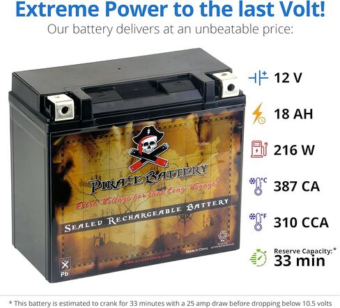 Pirate Battery YB14L-A2 Conventional Replacement Battery for Motorcycle and Snowmobile: 12 Volts, 1.4 Amps, 14Ah, Nut and Bolt (T3) Terminal in Kuwait