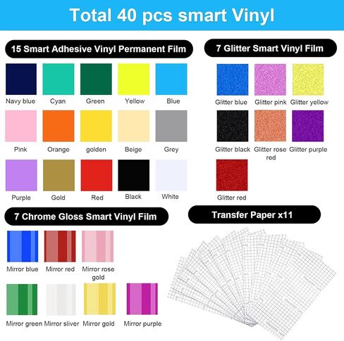 فينيل ذكي دائم لـ Cricut Joy، 36 ورقة (5.5 × 12 بوصة) فينيل لاصق حرفي، حزمة من 15 لونًا من الفينيل لملصقات اللافتات والجدران والأبواب والنوافذ in Saudi Arabia