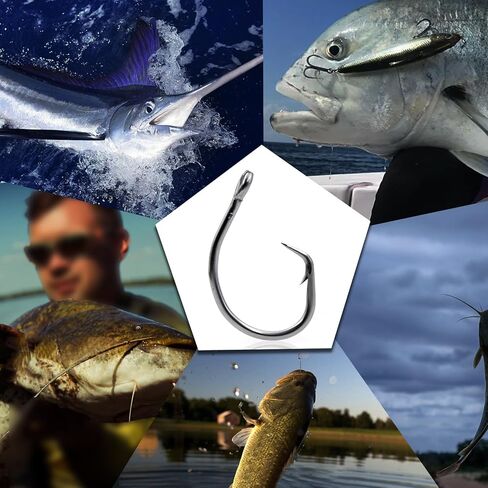 خطافات دائرة FishTrip للمياه المالحة، خطافات صيد في الخط 3X قوية لسمك السلور 25 قطعة، أسود/فولاذ عالي الكربون/غير إزاحة/عين مغلقة/فجوة واسعة لسمك السلمون المخطط in Saudi Arabia