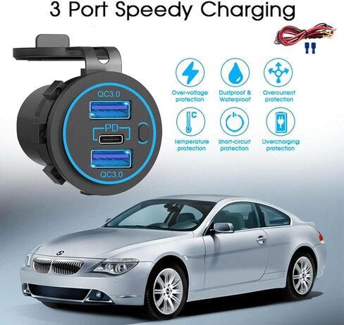 منفذ USB C 12 فولت، مقبس طاقة USB-C PD 20 وات ومقبس 18 وات QC3.0 مخرج طاقة مقاوم للماء 12 فولت/24 فولت مع مفتاح طاقة للسيارة وعربة الجولف والقارب البحري والحافلات البحرية والشاحنات RV والدراجات النارية البحرية وما إلى ذلك. in Kuwait